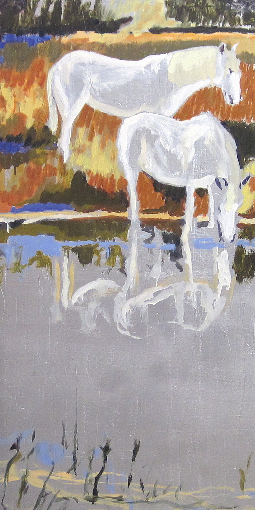 Les Chevaux de Camargue II, 24 x 48 inches